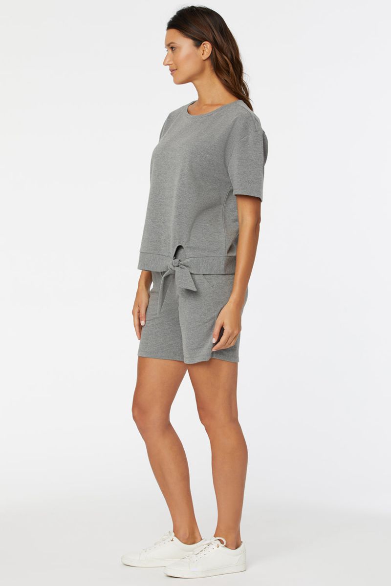 Light Grey Women's NYDJ Short Sleeved Tie Front Sweatshirts | NZ 532OHQBDU