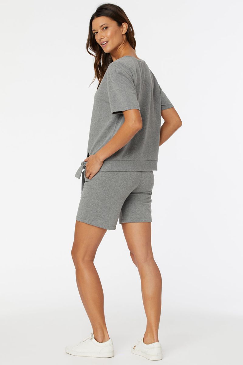 Light Grey Women's NYDJ Short Sleeved Tie Front Sweatshirts | NZ 532OHQBDU