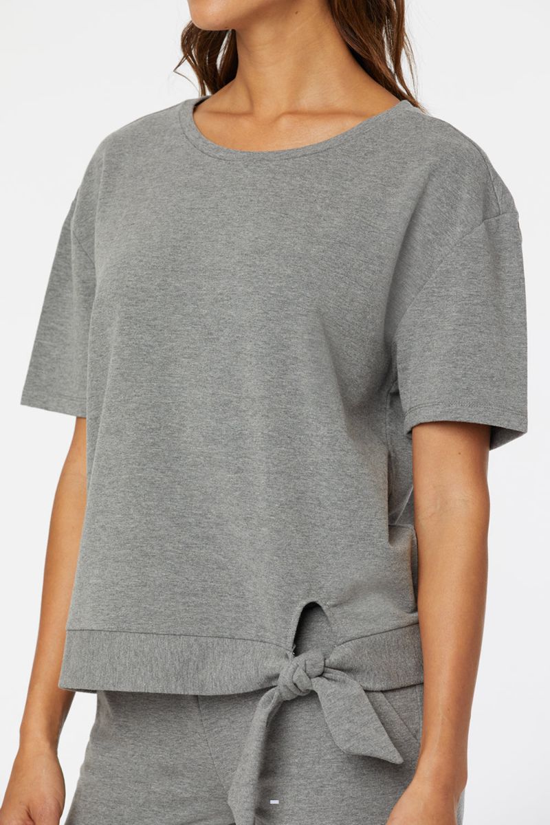 Light Grey Women's NYDJ Short Sleeved Tie Front Sweatshirts | NZ 532OHQBDU