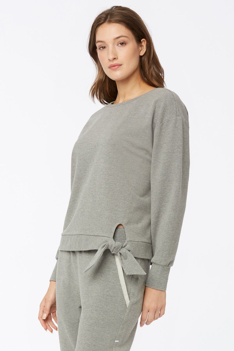 Light Grey Women's NYDJ Tie Front Sweatshirts | NZ 381UXHZCN