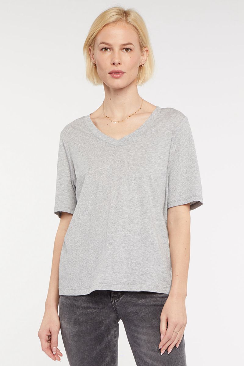 Light Grey Women\'s NYDJ V-Neck T-Shirts | NZ 780AQPXUN