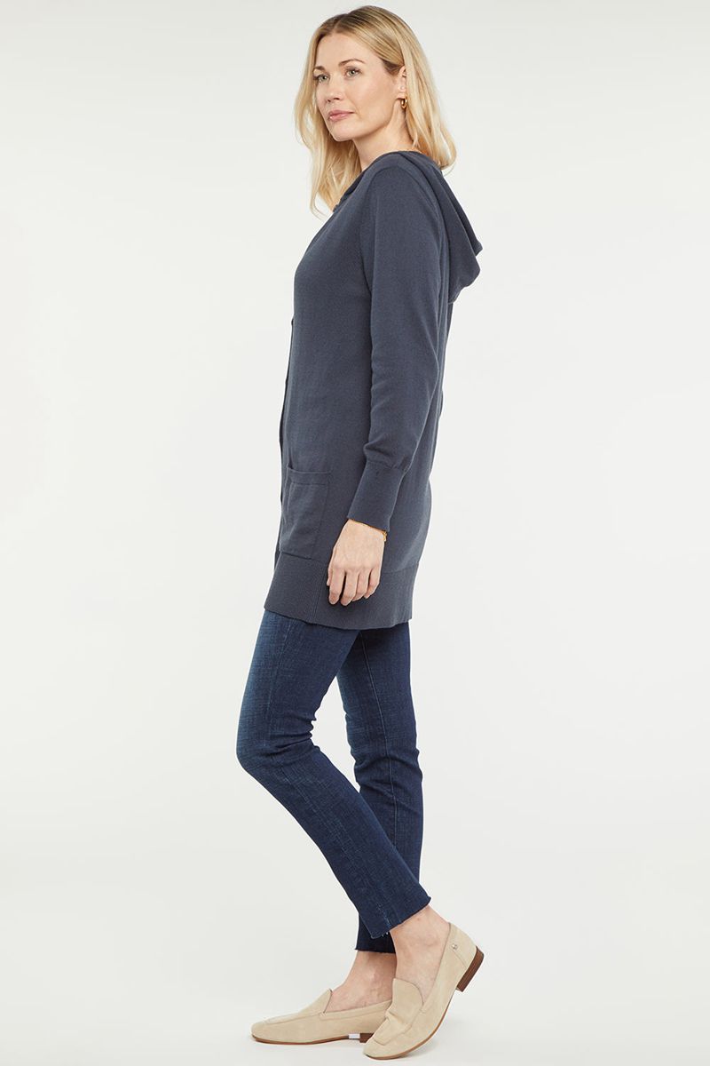 Navy Women's NYDJ Cardigan Hoodie | NZ 851ROAXFN