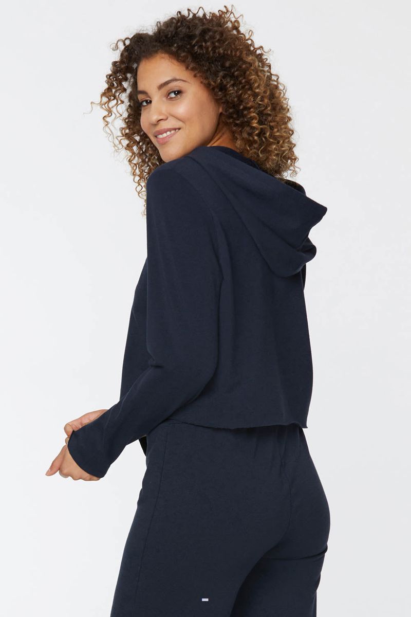 Navy Women's NYDJ Cropped Pullover Hoodie | NZ 817BNDVYC