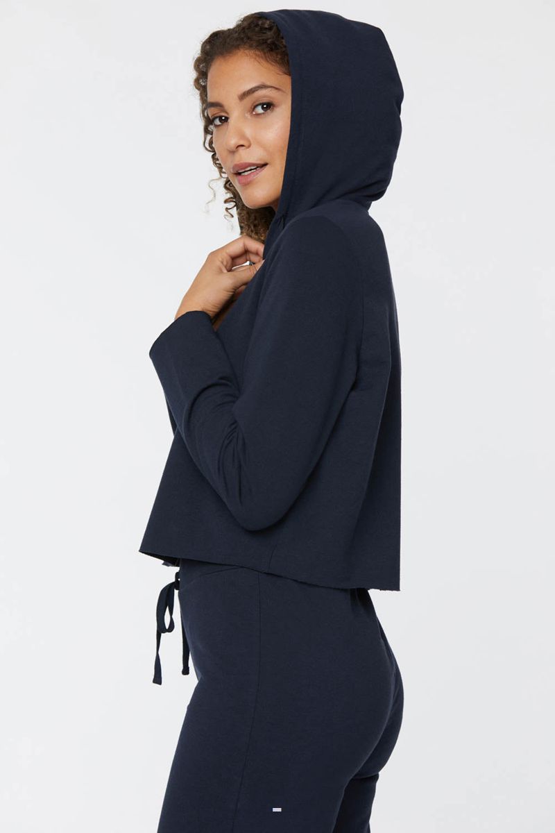 Navy Women's NYDJ Cropped Pullover Hoodie | NZ 817BNDVYC