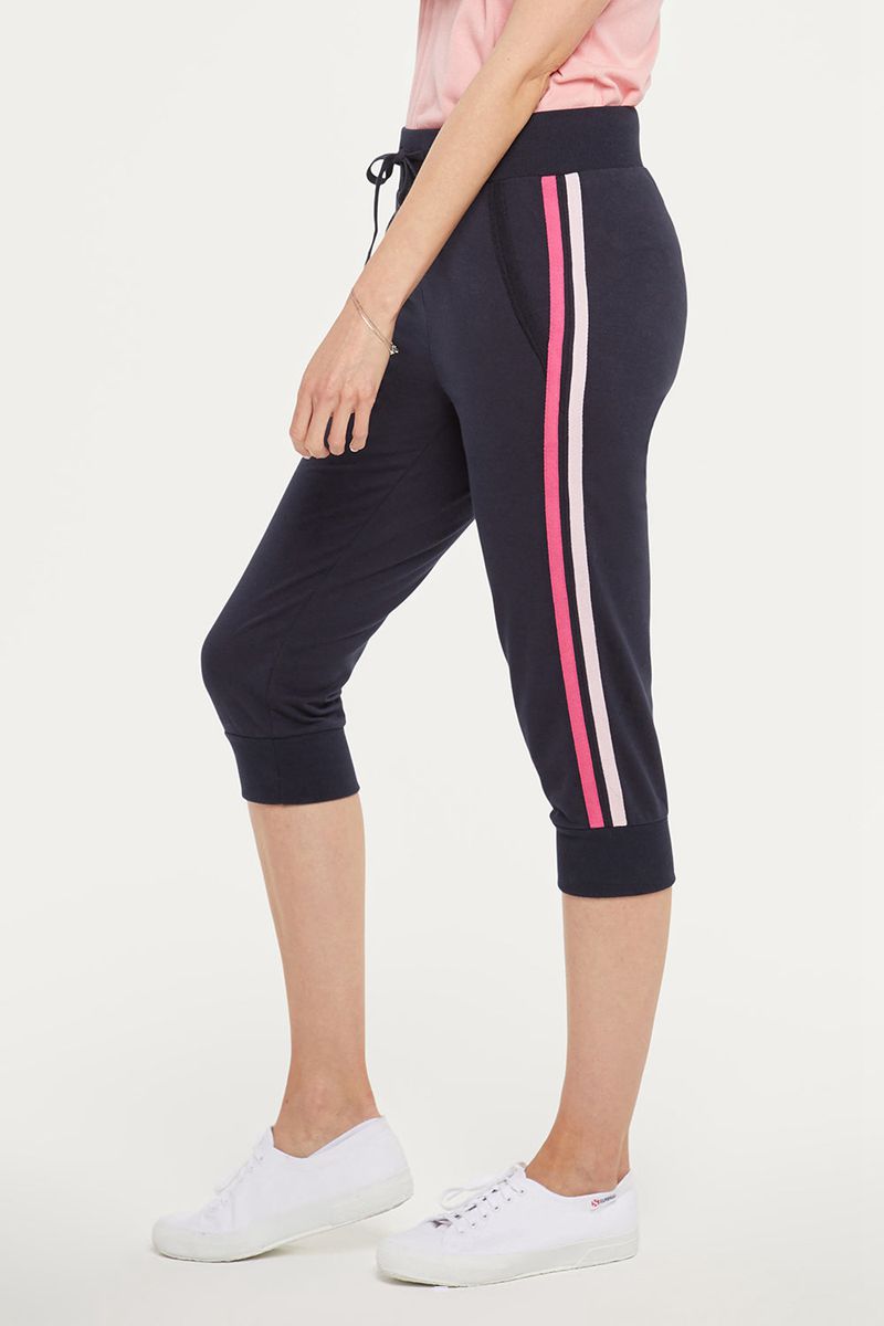 Navy Women's NYDJ Drawstring Jogger Capri With Side Stripes Pants | NZ 857XLEJNQ