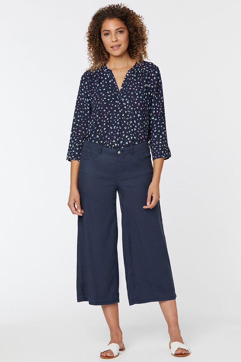 Navy Women's NYDJ Petite Wide Leg Crop Pants | NZ 359JZCLGF