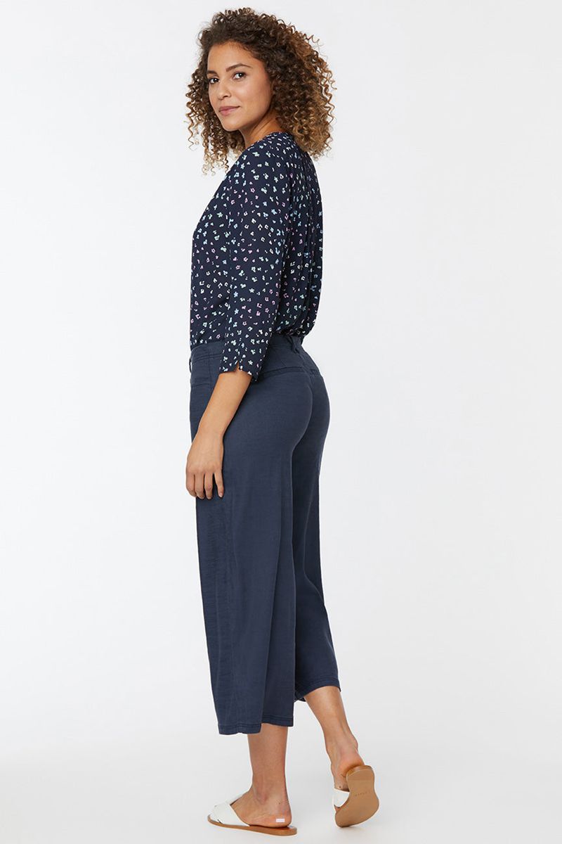 Navy Women's NYDJ Petite Wide Leg Crop Pants | NZ 359JZCLGF