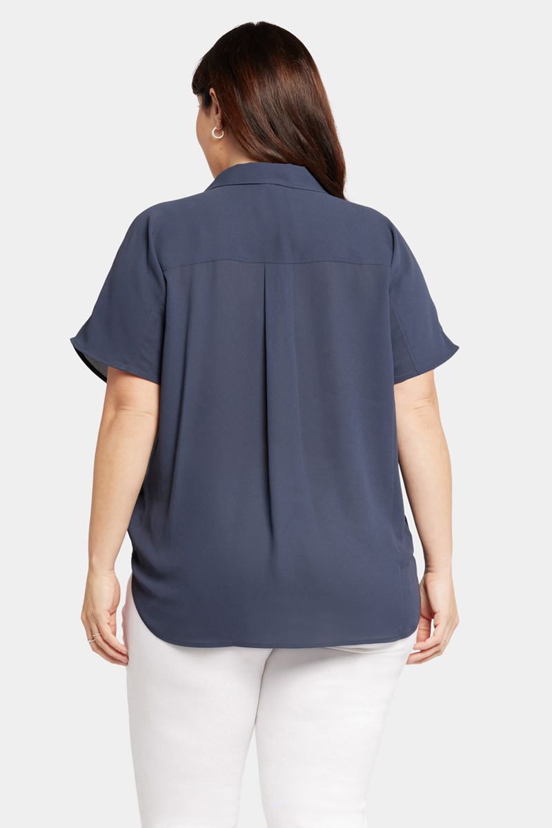 Navy Women's NYDJ Plus Becky Short Sleeved Blouse | NZ 850HIZADU