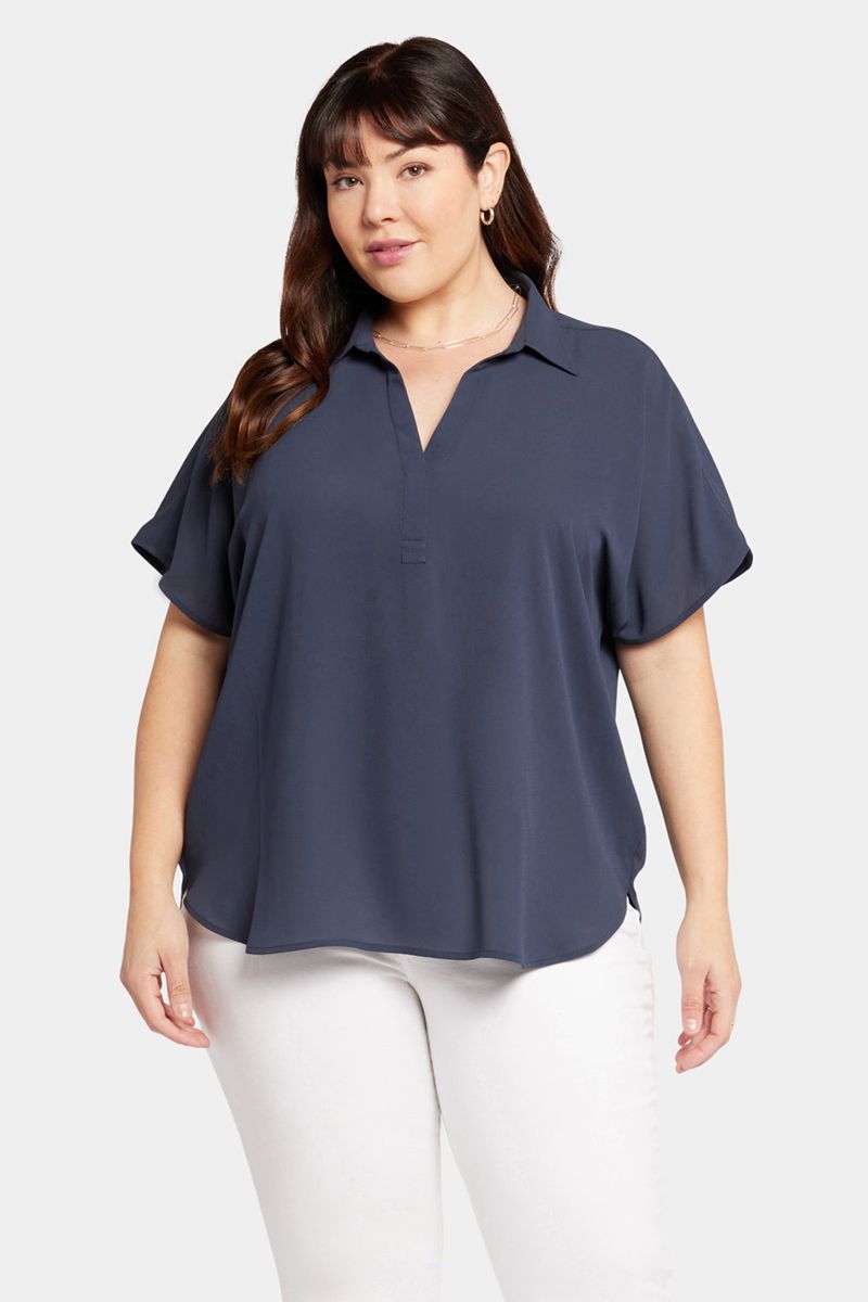 Navy Women's NYDJ Plus Becky Short Sleeved Blouse | NZ 850HIZADU