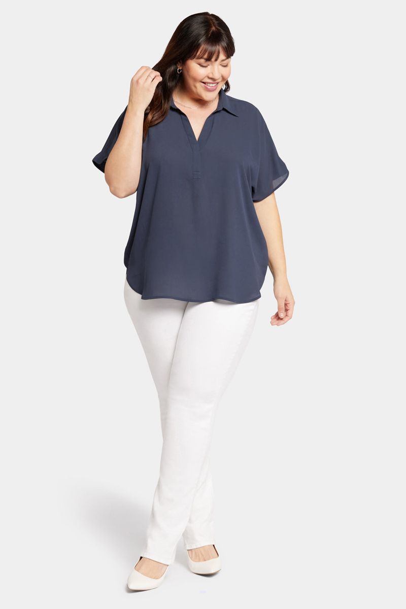 Navy Women's NYDJ Plus Becky Short Sleeved Blouse | NZ 850HIZADU