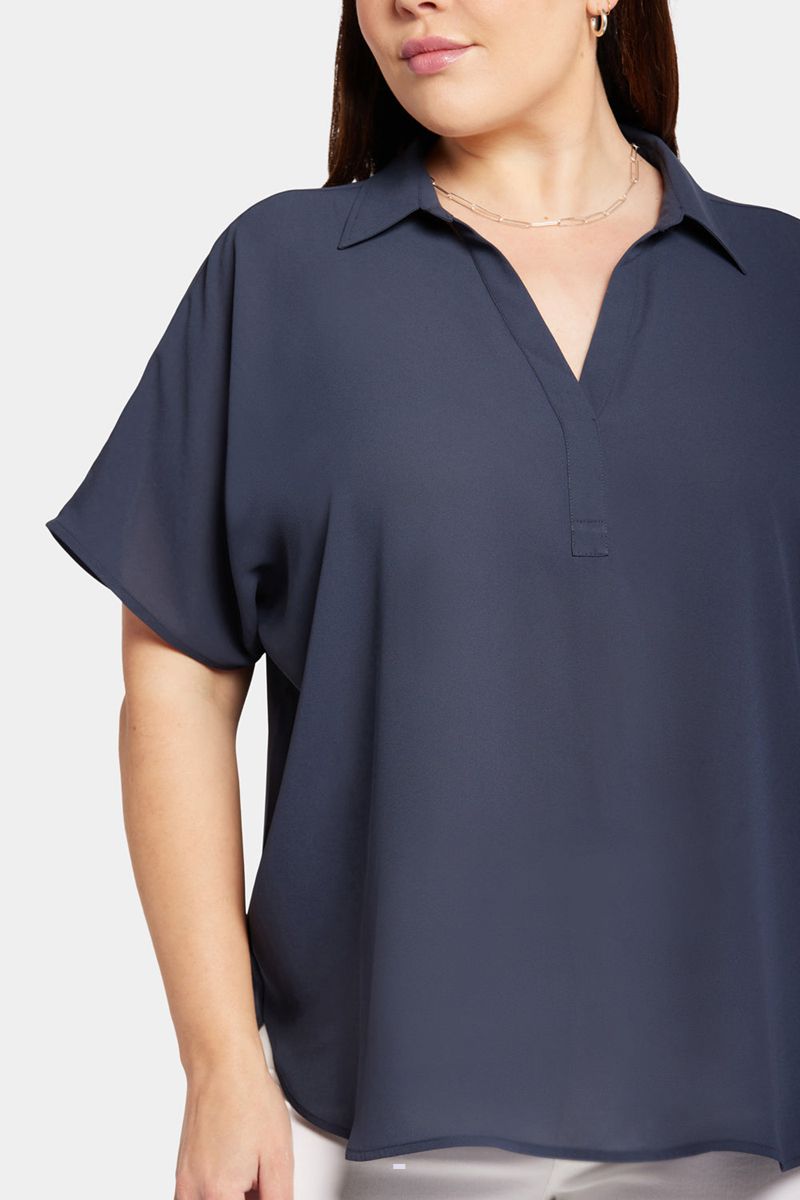 Navy Women's NYDJ Plus Becky Short Sleeved Blouse | NZ 850HIZADU