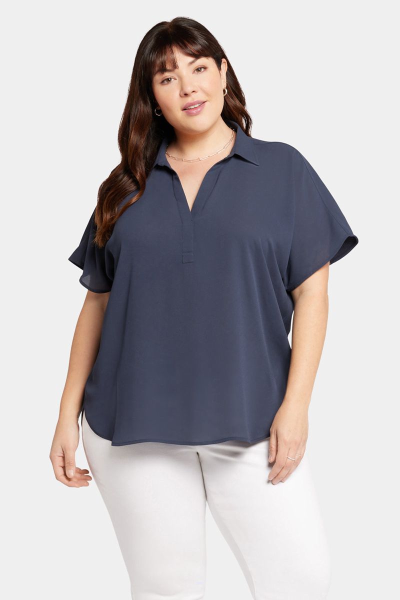 Navy Women\'s NYDJ Plus Becky Short Sleeved Blouse | NZ 850HIZADU