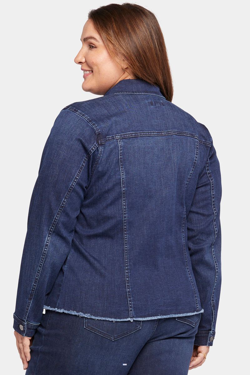 Navy Women's NYDJ Plus Frayed Hem Denim Jackets | NZ 596SPDNMY