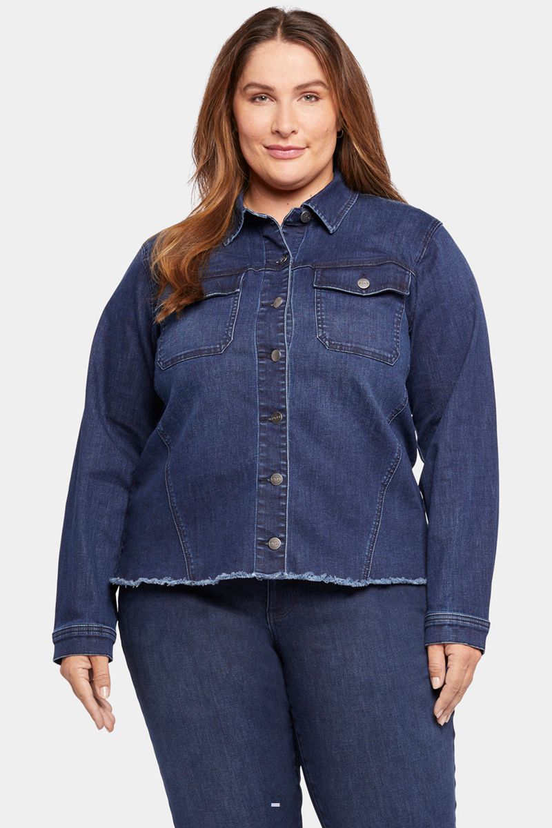 Navy Women's NYDJ Plus Frayed Hem Denim Jackets | NZ 596SPDNMY