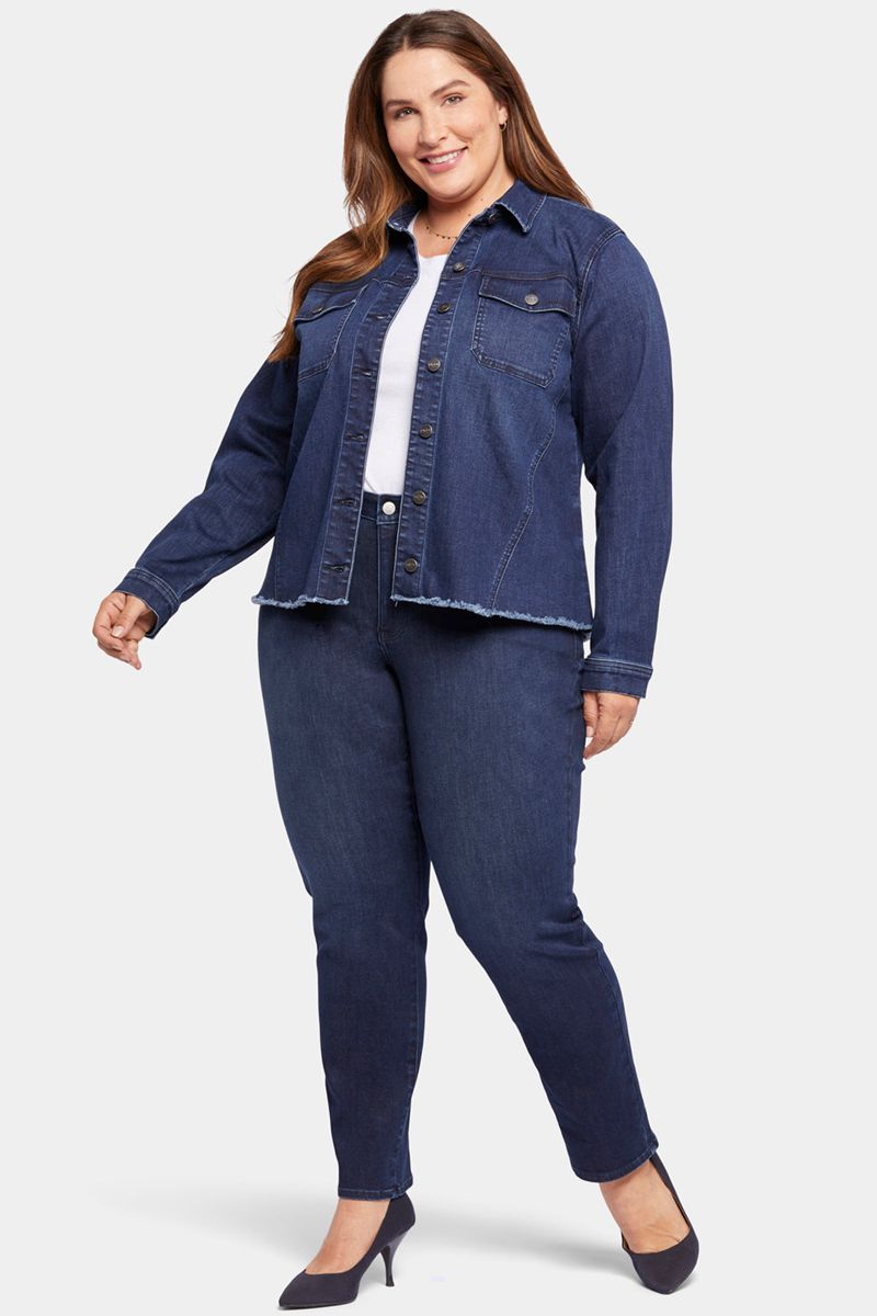 Navy Women's NYDJ Plus Frayed Hem Denim Jackets | NZ 596SPDNMY