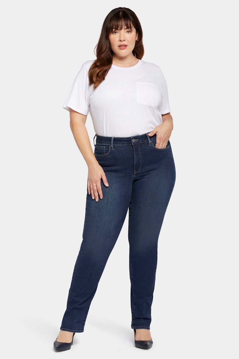 Navy Women's NYDJ Plus Marilyn Straight Jeans | NZ 023ESRHMX