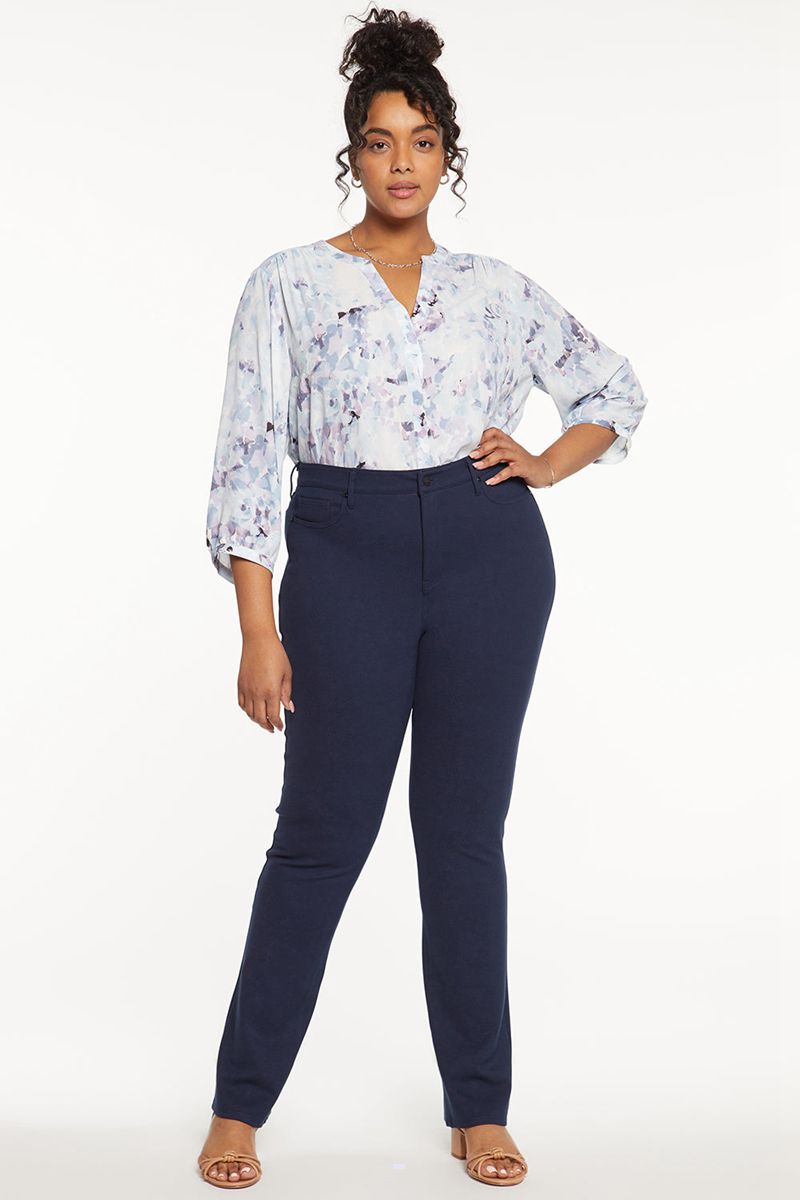 Navy Women's NYDJ Plus Marilyn Straight Pants | NZ 580LNQZIH