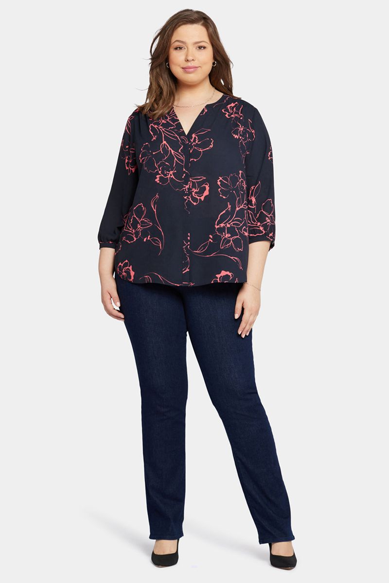 Navy Women's NYDJ Plus Pintuck Blouse | NZ 204LFCVHI