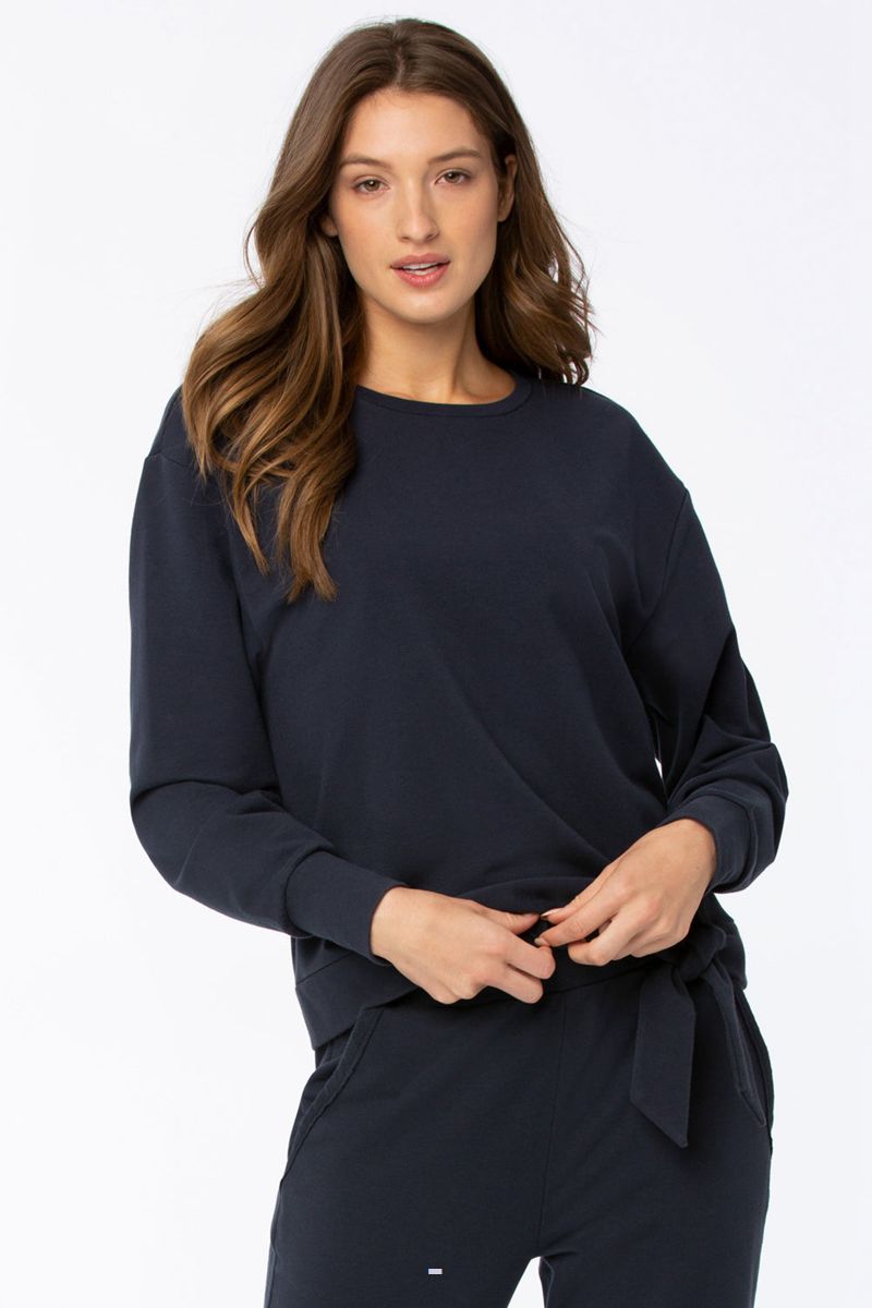 Navy Women's NYDJ Tie Front Sweatshirts | NZ 684UZFDOC