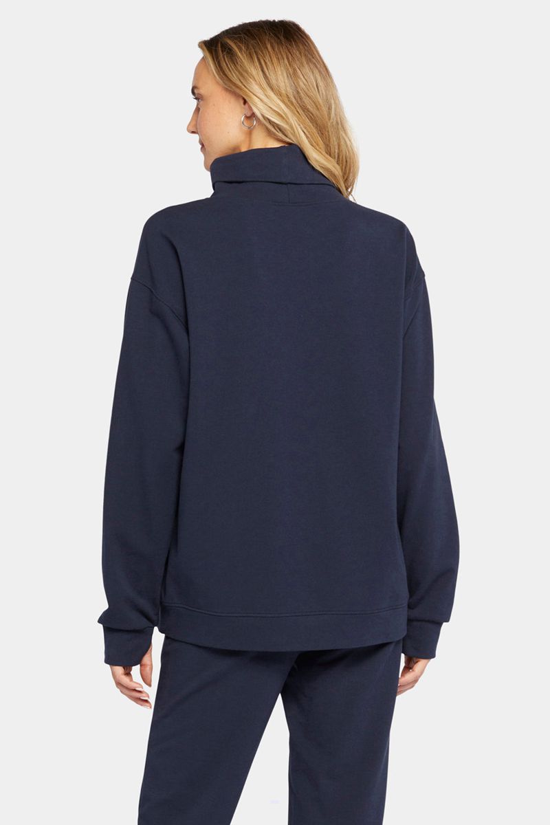 Navy Women's NYDJ Turtleneck With Thumbholes Sweatshirts | NZ 264OKPSUL