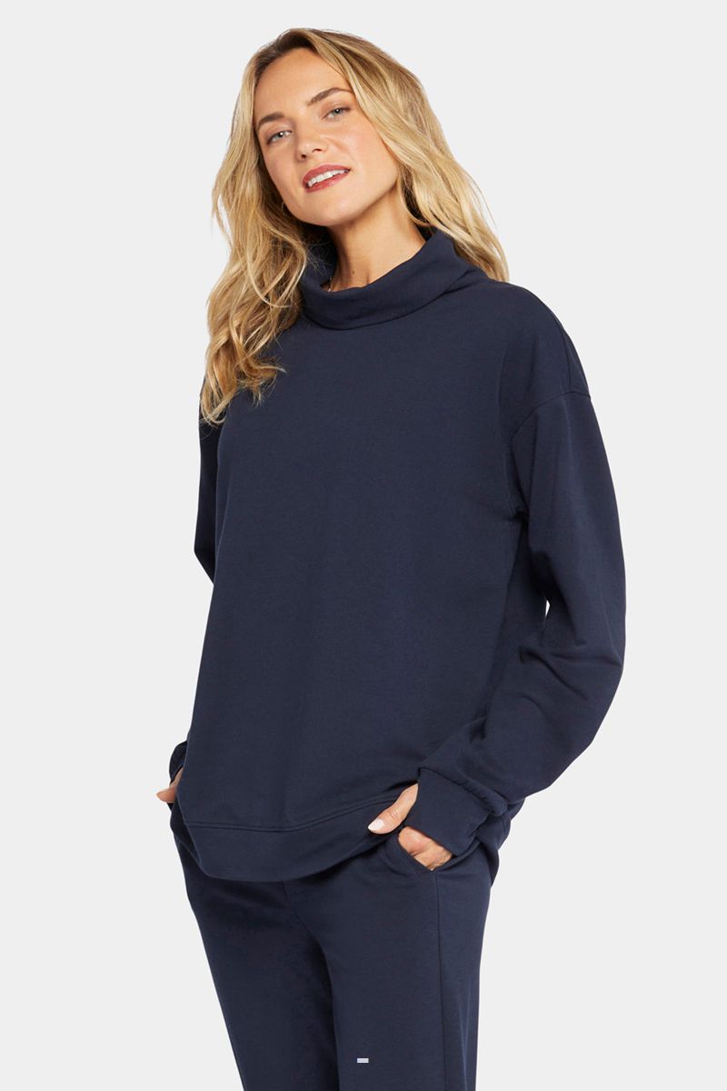 Navy Women's NYDJ Turtleneck With Thumbholes Sweatshirts | NZ 264OKPSUL