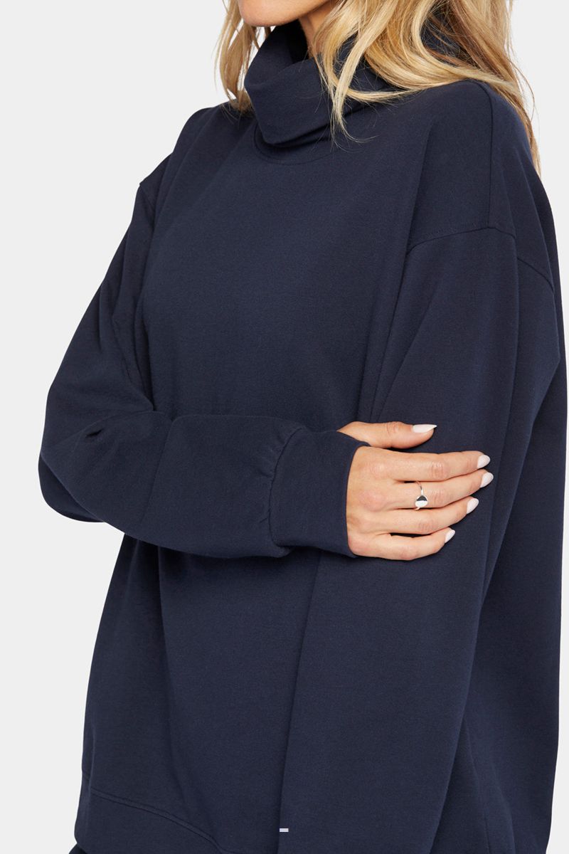 Navy Women's NYDJ Turtleneck With Thumbholes Sweatshirts | NZ 264OKPSUL