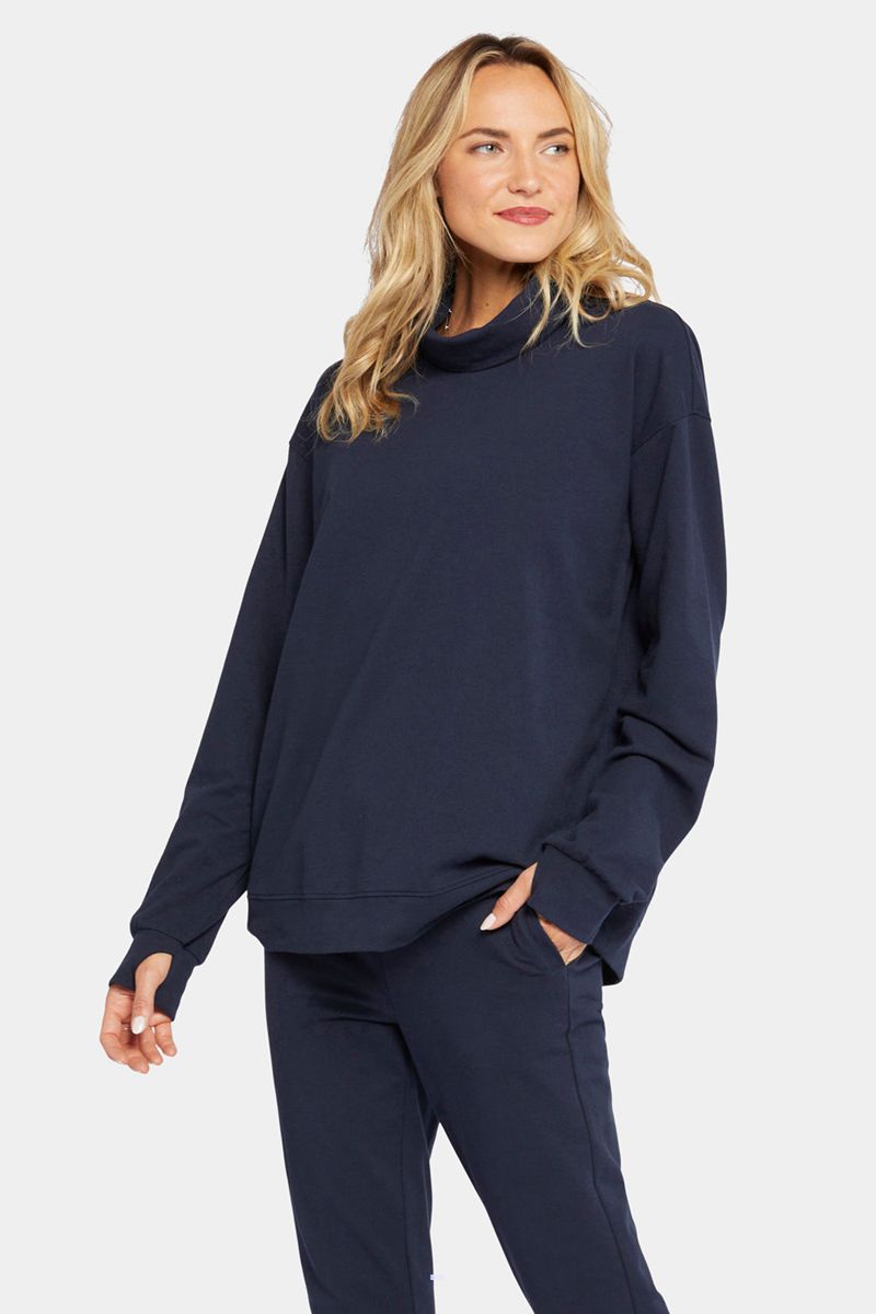 Navy Women\'s NYDJ Turtleneck With Thumbholes Sweatshirts | NZ 264OKPSUL