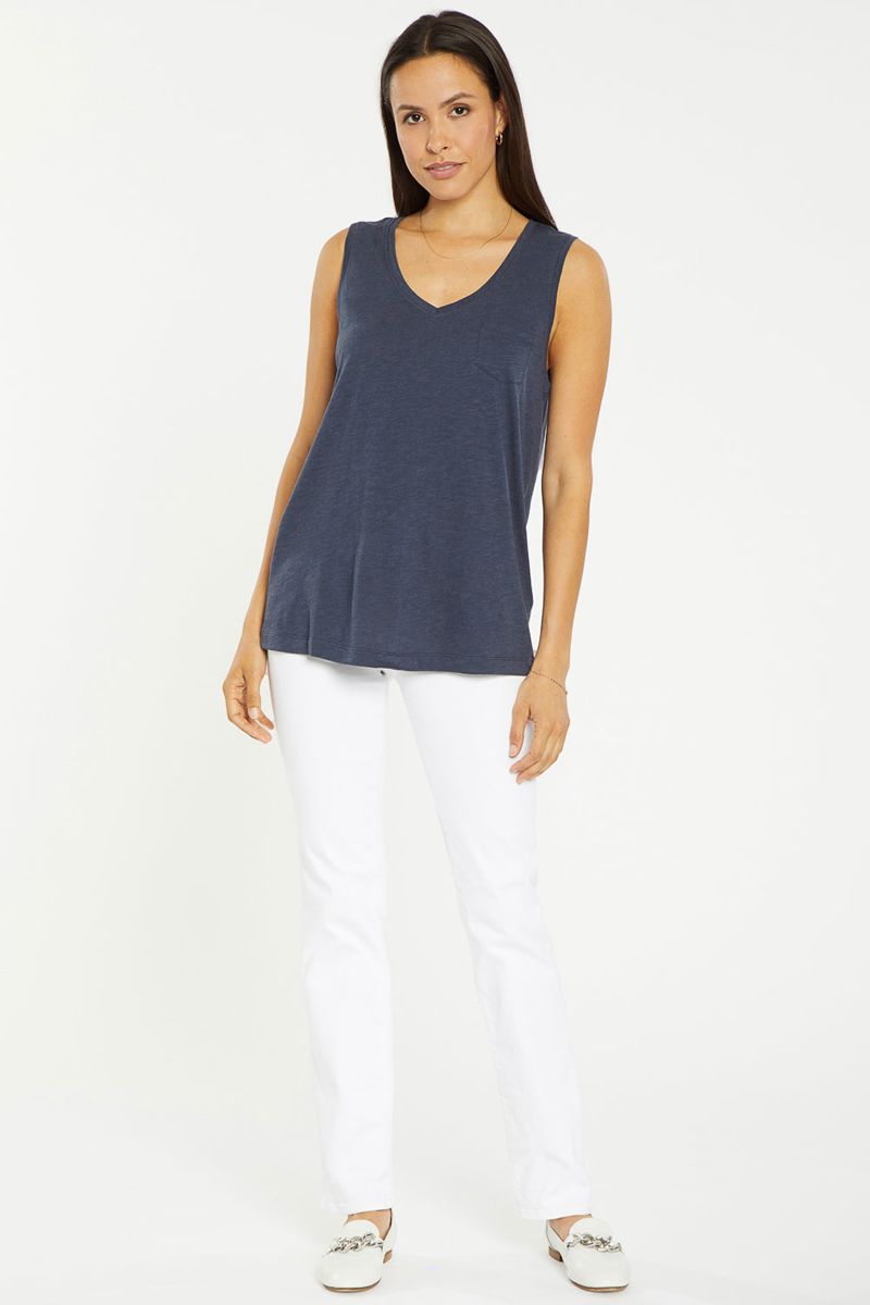 Navy Women's NYDJ V-Neck Pocket Tanks | NZ 179GLDRHT