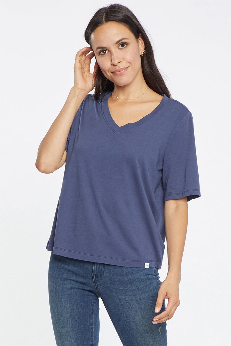 Navy Women's NYDJ V-Neck T-Shirts | NZ 504IQUXWH