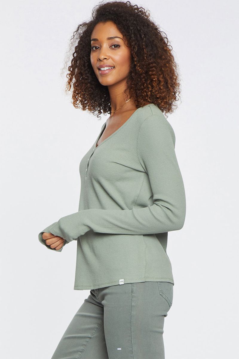 Olive Women's NYDJ Long Sleeved Henley Shirts | NZ 392CBAYJE