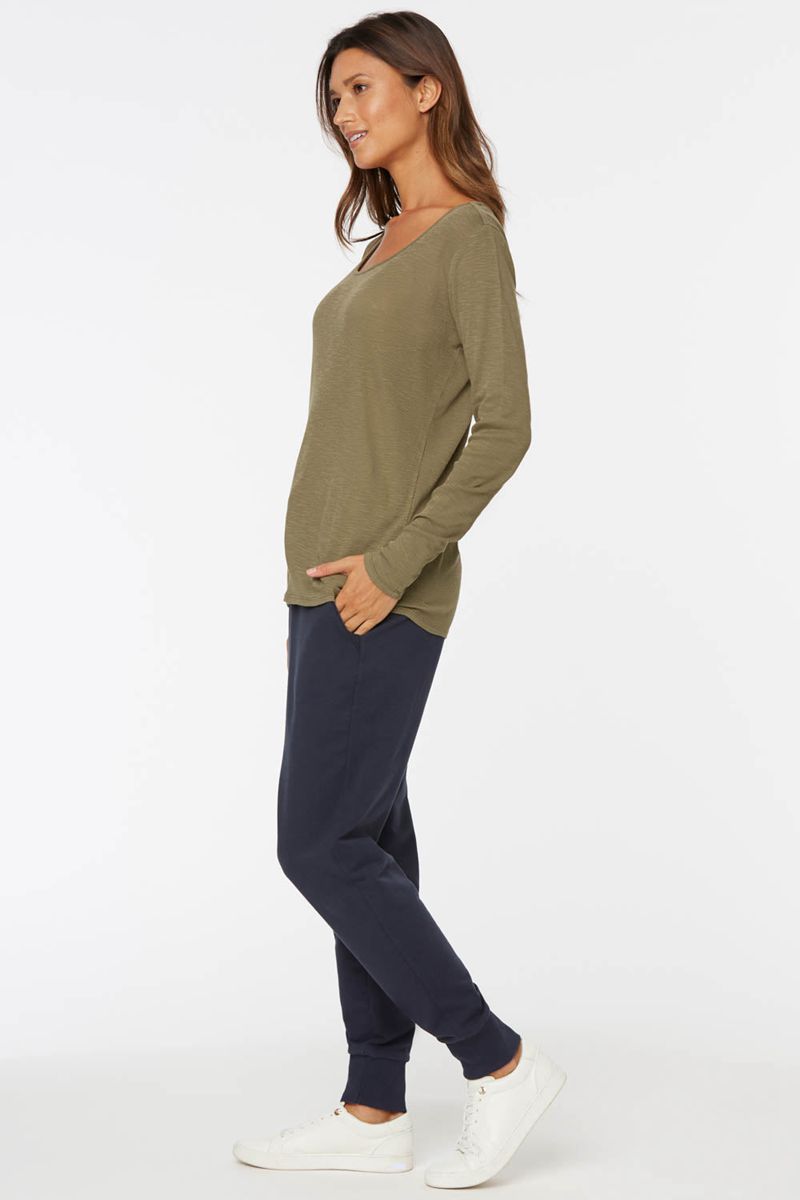 Olive Women's NYDJ Long Sleeved Ribbed Scoopneck T-Shirts | NZ 037LJIGVR