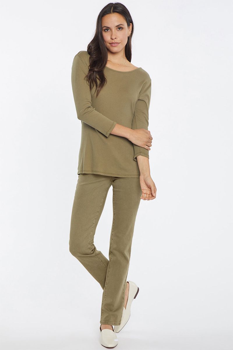 Olive Women's NYDJ Three-Quarter Sleeved Ribbed T-Shirts | NZ 580LUCRPY