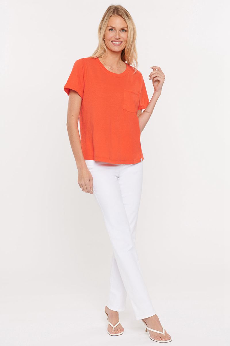 Orange Women's NYDJ Cuffed Crewneck Pocket T-Shirts | NZ 357JKTAID