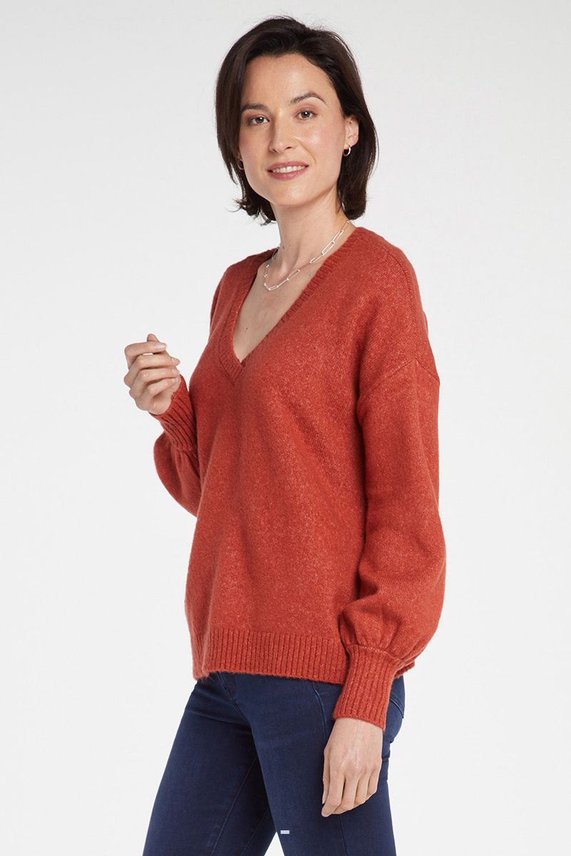 Orange Women's NYDJ V-Neck Sweaters | NZ 012EXTNMU