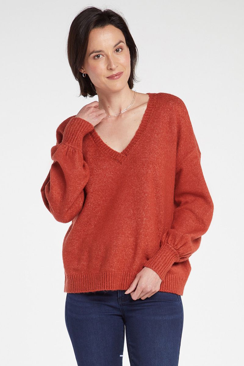 Orange Women\'s NYDJ V-Neck Sweaters | NZ 012EXTNMU