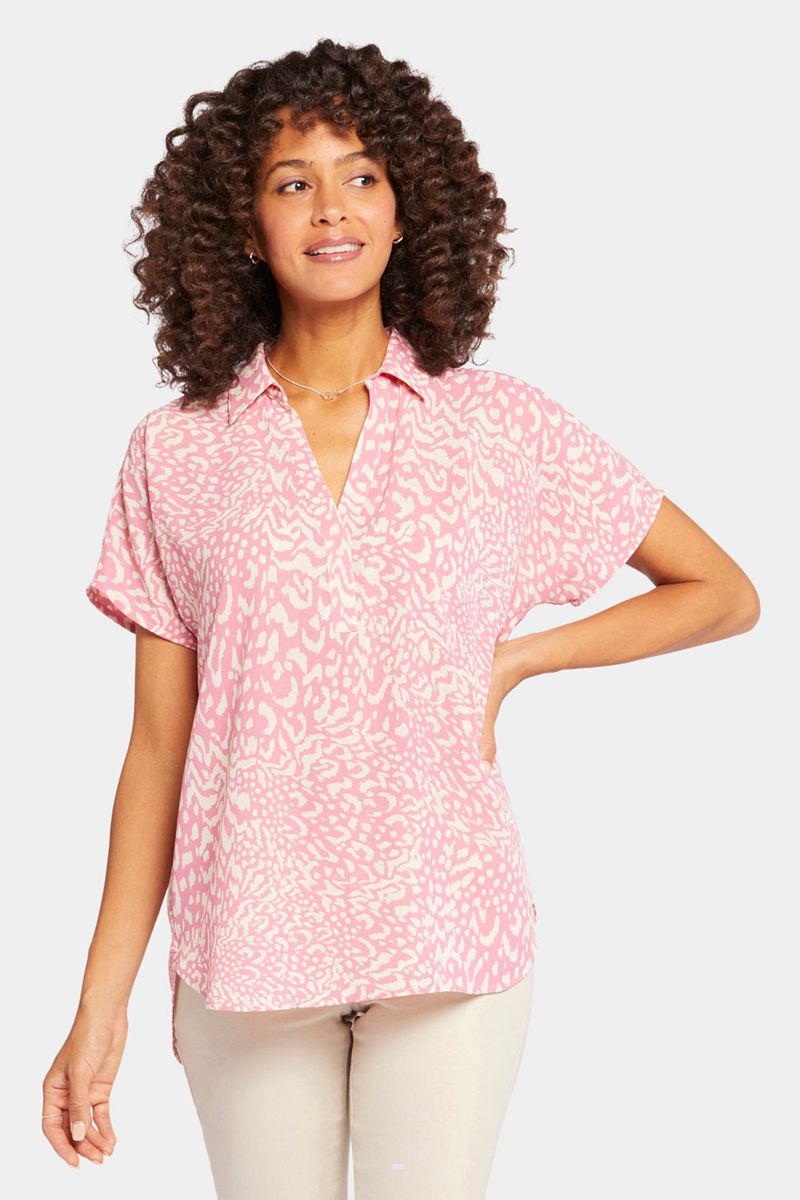 Pink Women's NYDJ Becky Short Sleeved Blouse | NZ 958QITHUN