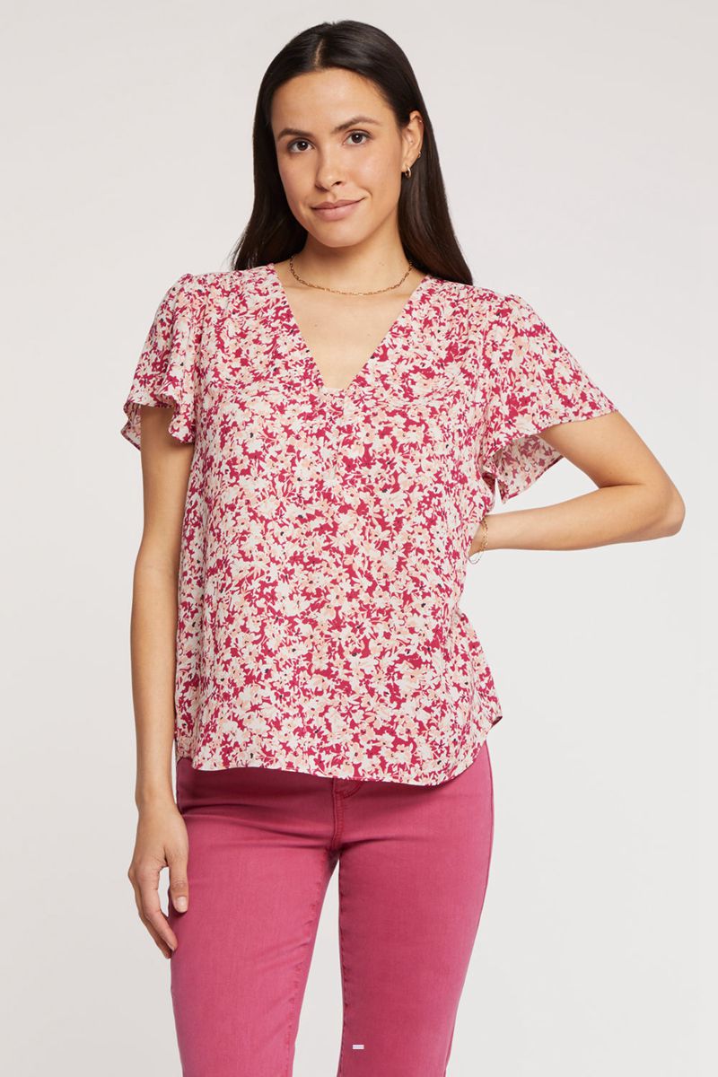 Pink Women's NYDJ Flounce Sleeve Blouse | NZ 012RWLZOD