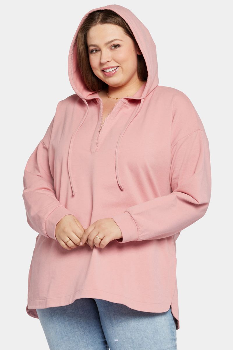 Pink Women's NYDJ Plus Lace Trimmed Pullover Hoodie | NZ 061NSVPLK