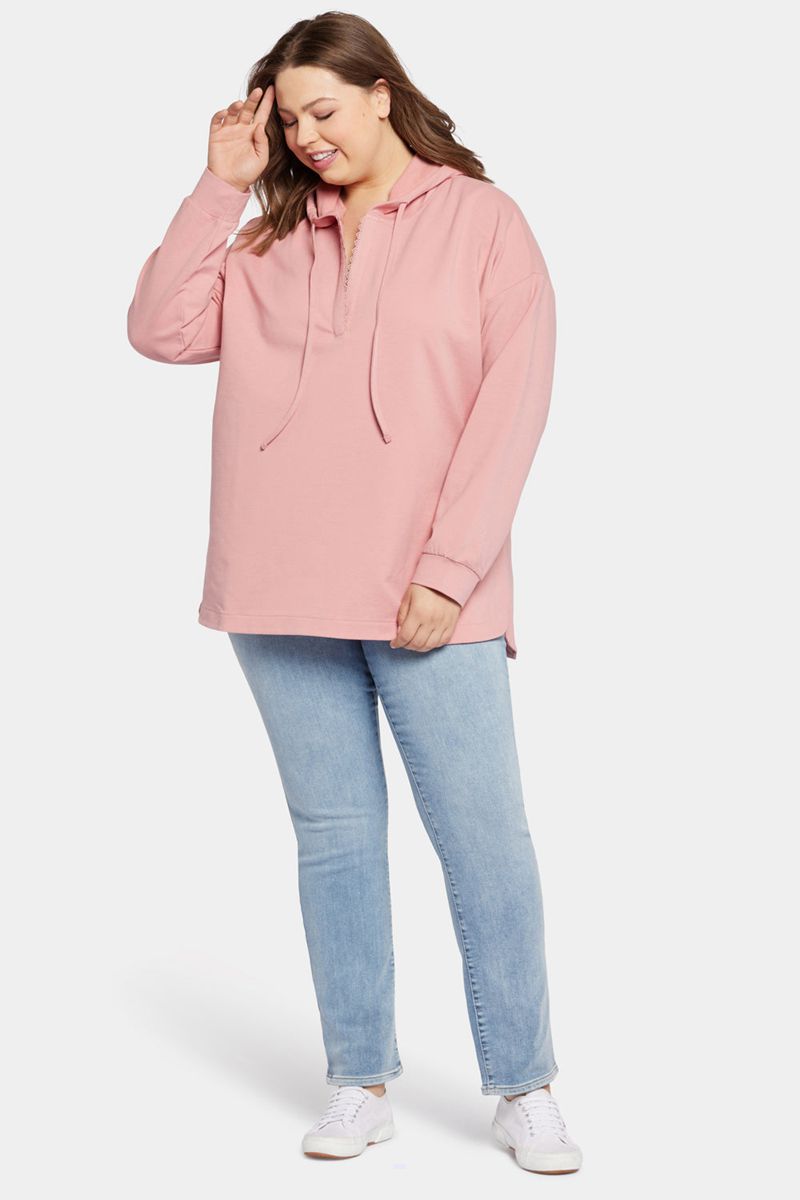 Pink Women's NYDJ Plus Lace Trimmed Pullover Hoodie | NZ 061NSVPLK