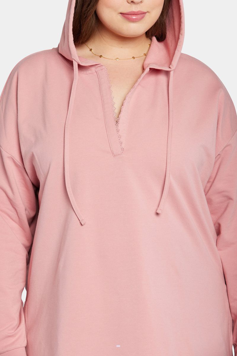 Pink Women's NYDJ Plus Lace Trimmed Pullover Hoodie | NZ 061NSVPLK