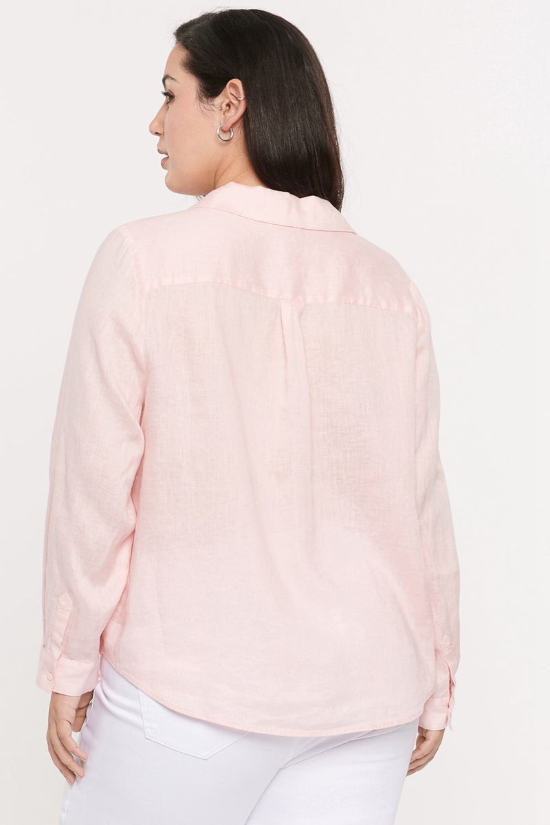 Pink Women's NYDJ Plus Linen Blouse | NZ 129QFOREJ