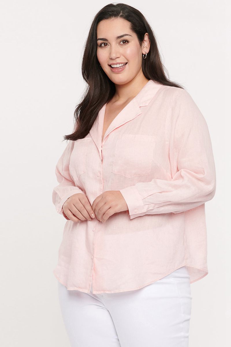 Pink Women's NYDJ Plus Linen Blouse | NZ 129QFOREJ