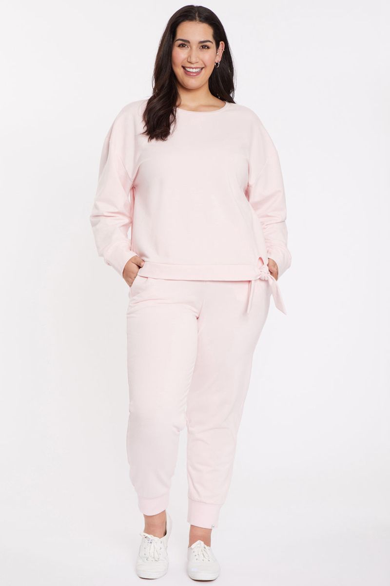 Pink Women's NYDJ Plus Tie Front Sweatshirts | NZ 397LQEXGK