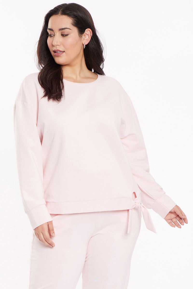 Pink Women's NYDJ Plus Tie Front Sweatshirts | NZ 397LQEXGK