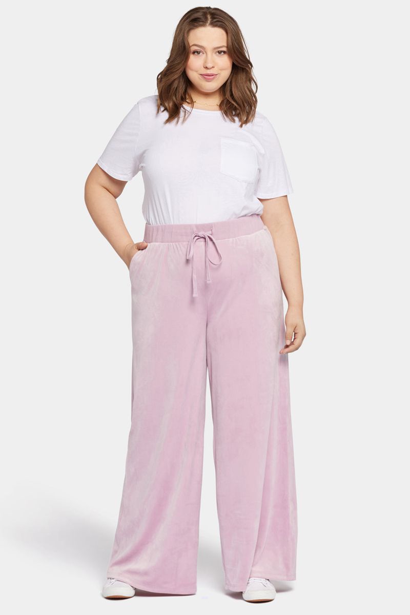 Pink Women's NYDJ Plus Velour Drawstring Wide Leg Pants | NZ 934KYUFCS