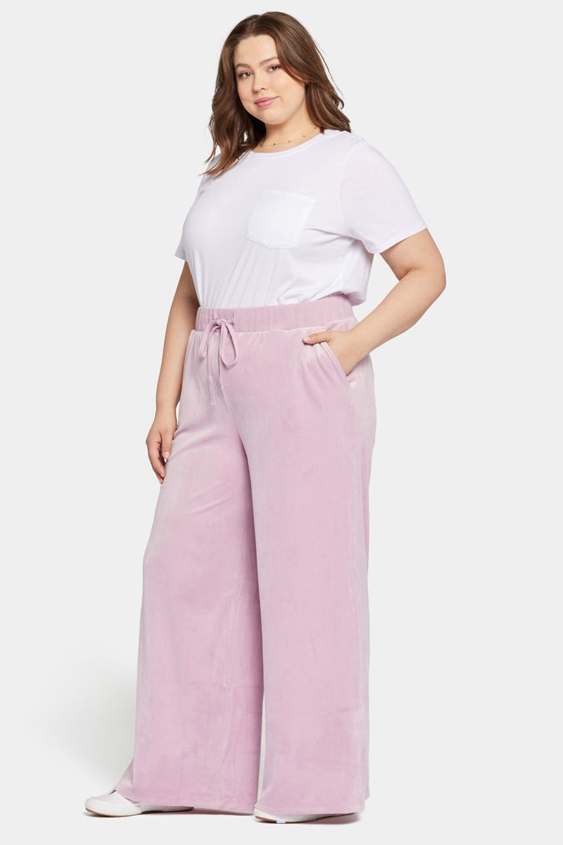 Pink Women's NYDJ Plus Velour Drawstring Wide Leg Pants | NZ 934KYUFCS