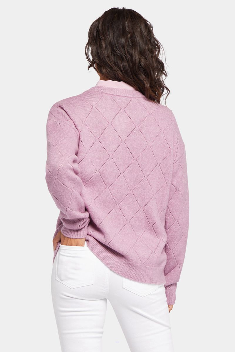 Pink Women's NYDJ Pointelle Argyle Cardigan | NZ 905HKOFZA