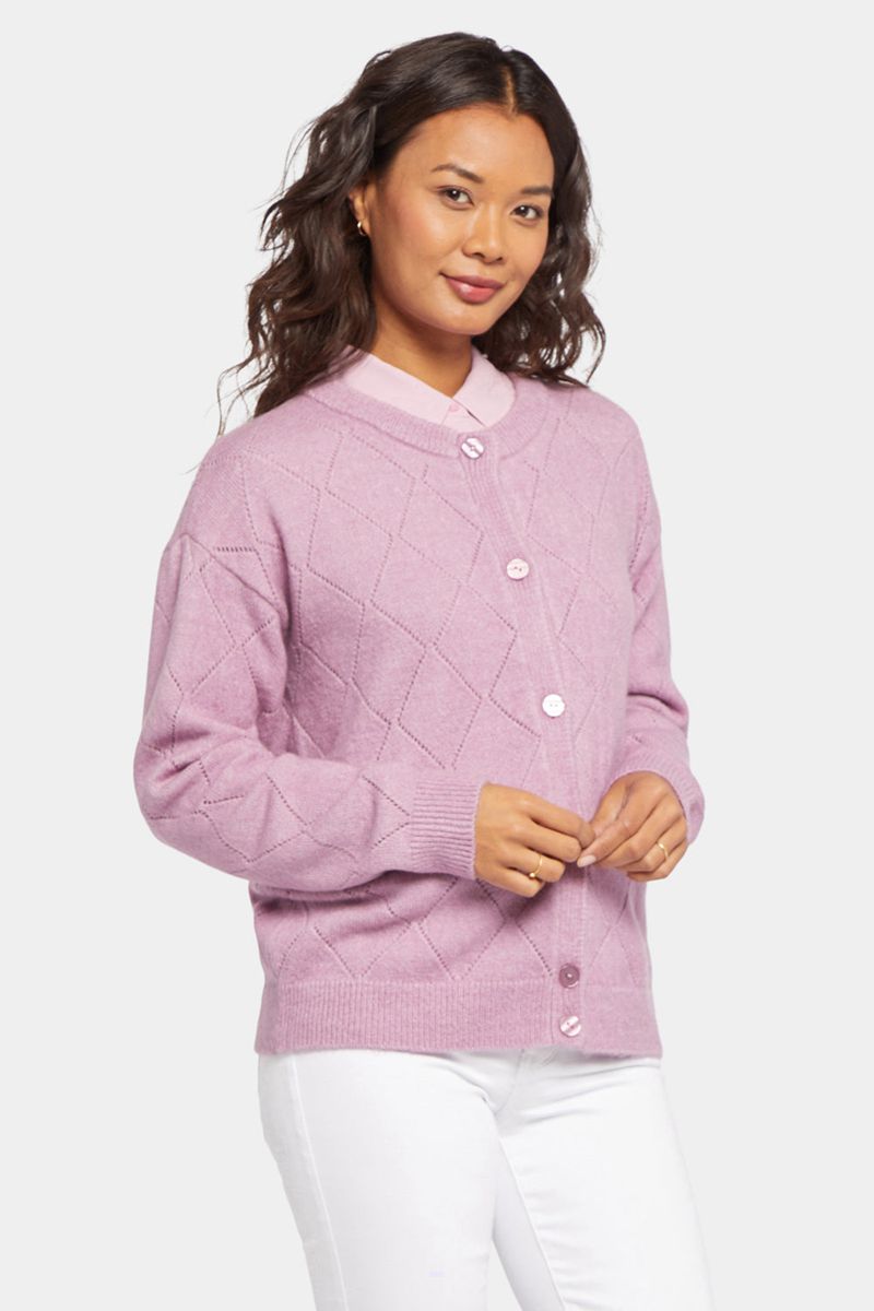 Pink Women's NYDJ Pointelle Argyle Cardigan | NZ 905HKOFZA