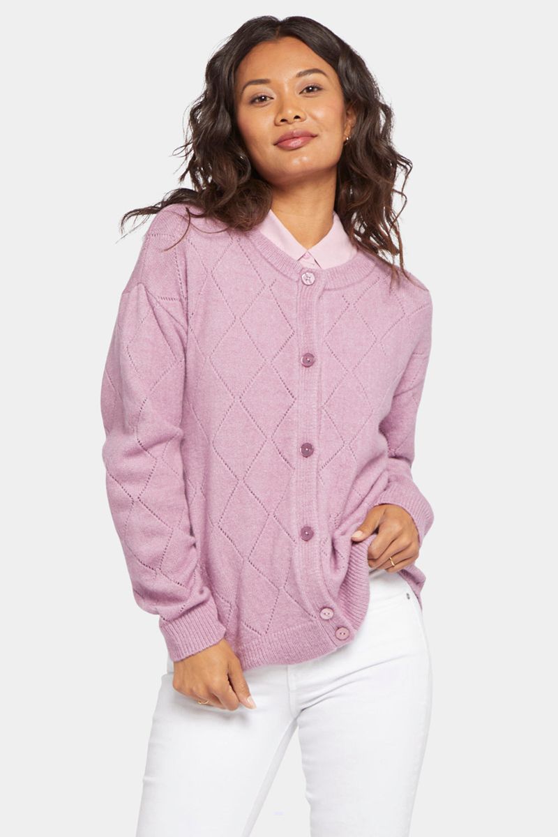 Pink Women\'s NYDJ Pointelle Argyle Cardigan | NZ 905HKOFZA