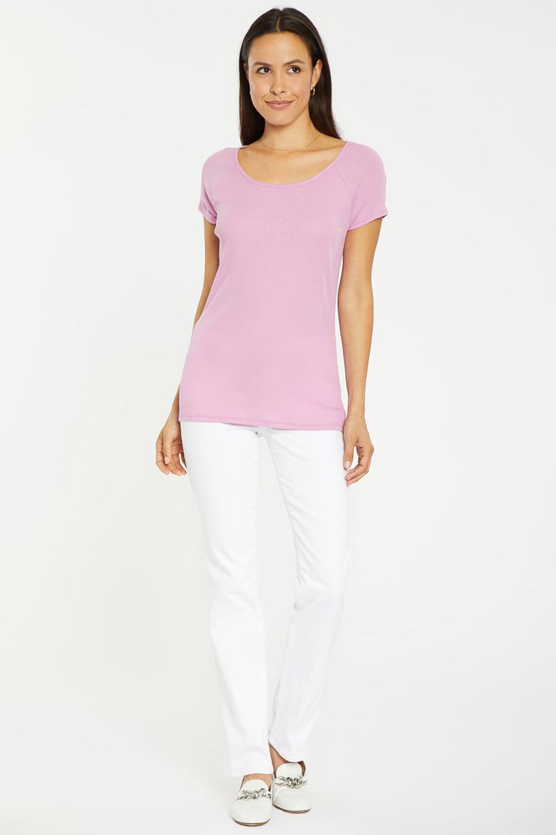 Pink Women's NYDJ Ribbed Raglan Crewneck T-Shirts | NZ 387MSRHCI